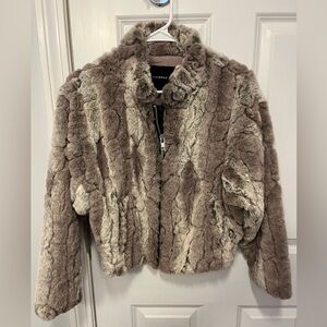 Faux Fur Jacket in Brown/Grey/Cream